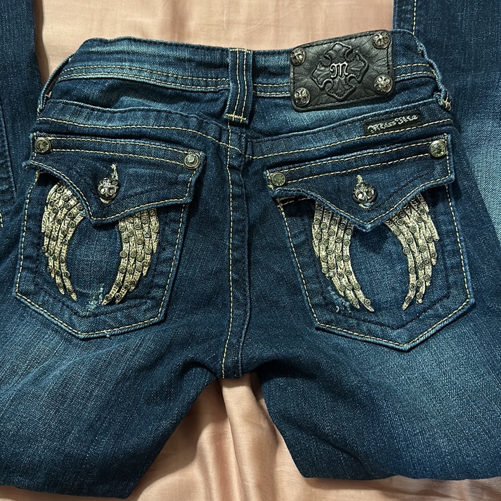 Miss Me Jeans Bootcut Size 25 Angel Wings Silver Stitching Rhinestones